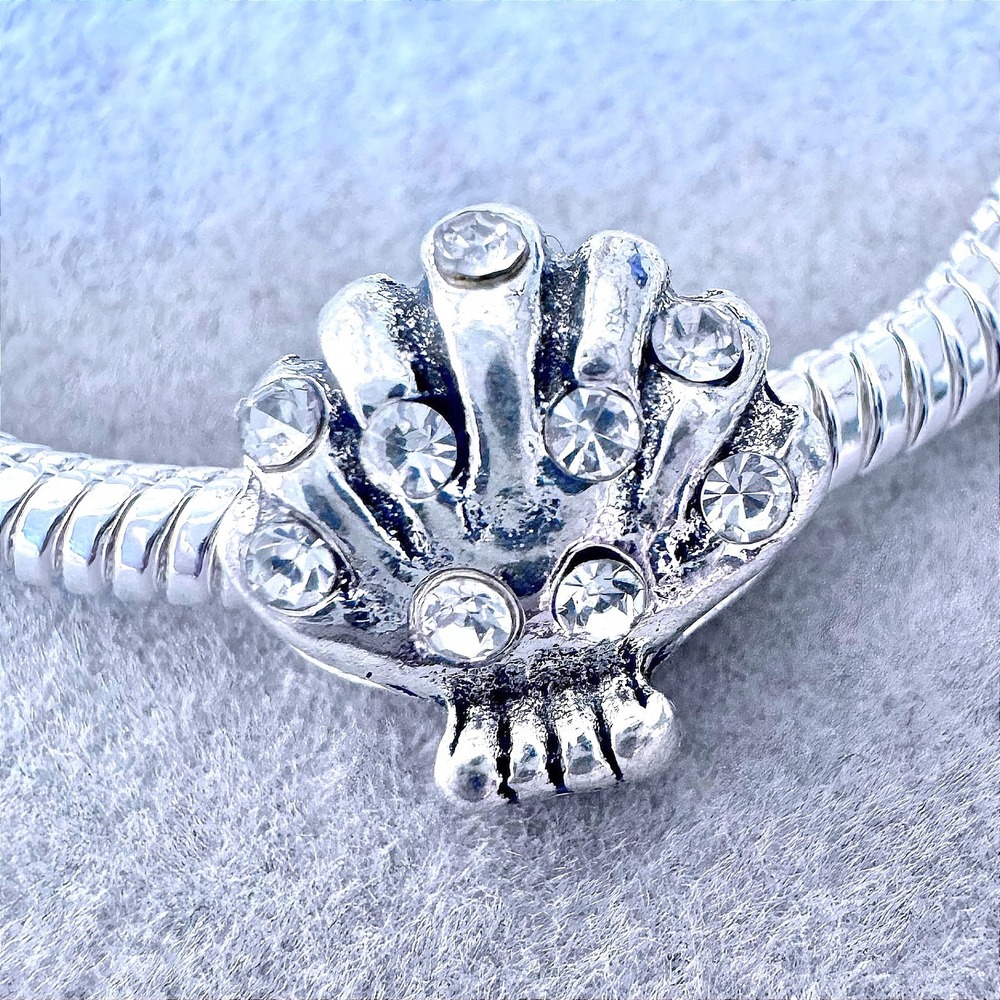 Seashell Scallop Shell Rhinestone‎ Charm Bead Silver Tone fits PANDORA
